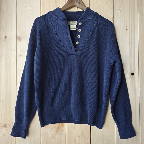 L.L. Bean Sweaters - Vintage LL Bean Navy Blue Cotton Knit Button Sweater Womens Medium